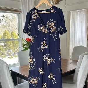 Motherhood Navy and Yellow Floral Midi Dress